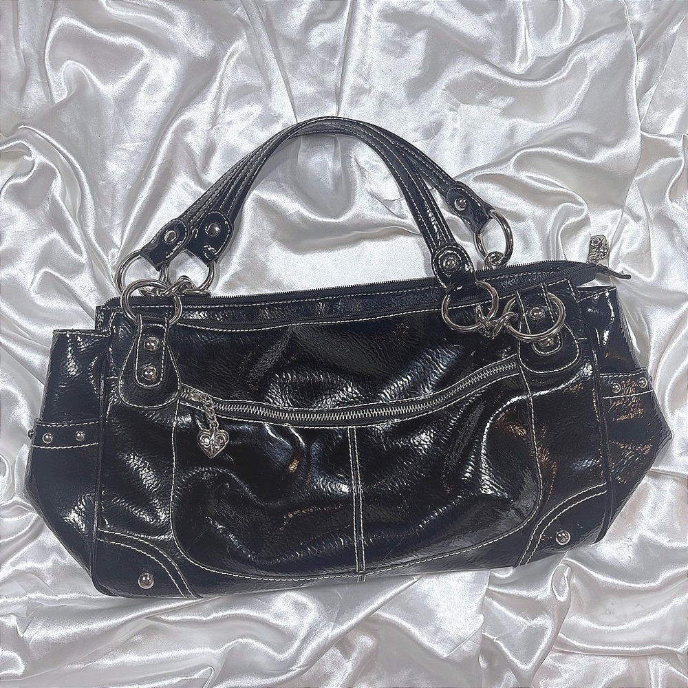 y2k Kathy Van Zeeland Shoulder Bag Black Excellent Patent Leather Chain Studs
